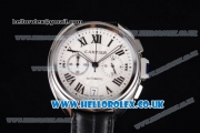 Cartier Cle de Cartier Chrono Japanese Miyota OS20 Quartz Steel Case with White Dial and Black Leather Strap