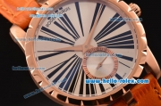 Roger Dubuis Excalibur 36 Miyota OS2064 Quartz Rose Gold Case Rose Gold Bezel with Orange Leather Strap White Dial