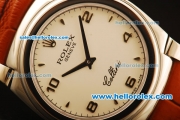 Rolex Cellini Swiss Quartz Steel Case with White Dial and Brown Leather Strap