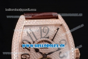 Franck Muller Casablanca Asia Automatic Rose Gold/Diamonds Case with Diamonds Dial and Diamonds Bezel Brown Leather Strap (ZF)