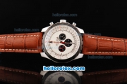 Breitling Chrono-Matic Chronograph Quartz Movement PVD Bezel with White Dial and Black Subdials-Brown Leather Strap