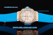 Hublot Big Bang Chronograph Swiss Quartz Movement Rose Gold Case with Diamond Bezel and Blue Rubber Strap-Lady Model