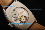 Franck Muller Swiss Tourbillon Manual Winding Movement Steel Case with White Dial and Brown Leather Strap