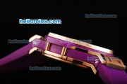 Hublot Big Bang Chronograph Quartz Movement White Dial with Purple Diamond and Purple Rubber Strap-Lady Size