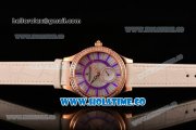 Jaeger-LeCoultre Lady Miyota Quartz Rose Gold Case with White MOP Dial Purple Stick Markers and White Leather Strap - Diamonds Bezel