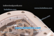 Richard Mille RM 52-01 Miyota 6T51 Automatic Yellow Gold Case with Diamonds Skull Dial and White Rubber Bracelet