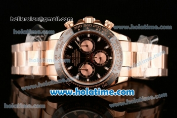 Rolex Daytona Chrono Swiss Valjoux 7750 Automatic Rose Gold Case with Stick Markers Black Dial and Black Ceramic Bezel