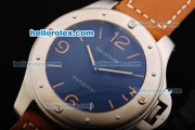 Panerai Radiomir Asia 6497 Manual Winding Movement Steel Case with Blue Dial and Brown Leather Strap