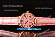 Cartier Ballon Bleu De Small Swiss Quartz Rose Gold Case with Pink Dial Black Roman Numeral Markers and Pink Leather Strap