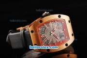 Richard Mille RM 005 Automatic Movement Rose Gold Case with Red Border and Rome Numeral Marker-Black Leather Strap