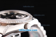 Rolex Day-Date Swiss ETA 2836 Automatic Movement Black Rolex Logo Dial with Diamond Marker and Bezel-Diamond/SS Strap