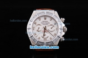 Rolex Daytona Oyster Perpetual Chronometer Automatic with White Diamond Bezel,White Dial and Diamond Marking-Leather Strap