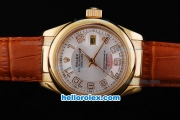 Rolex Datejust Automatic Movement Full Gold Case with Sliver Dial and Brown Leather Strap