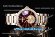 Cartier Rotonde De Miyota Quartz Steel Case/Bracelet with Brown Dial and Diamonds Bezel