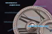 Cartier Perles de Cartier Swiss Quartz Steel Case with Purple Leather Strap and White Dial Diamond Bezel 1:1 Original