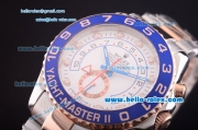 Rolex Yacht Master II Oyster Perpetual Swiss ETA 2813 Full Steel with Blue Bezel and White Dial-Two Tone Strap