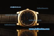 Rolex Cellini Swiss Quartz Yellow Gold Case with Dark Blue Dial and Black Leather Strap-Roman Markers