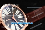 Roger Dubuis Excalibur 36 Miyota 9015 Automatic Rose Gold Case Black Dial With Roman Numeral Markers Brown Leather Strap