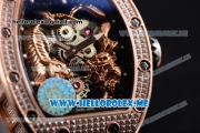 Richard Mille RM 51-01 Tourbillon Tiger and Dragon Asia Manual Winding Rose Gold Case with Seleton Dial and Black Rubber Strap Diamonds Bezel