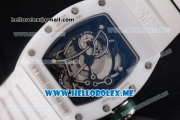 Richard Mille RM 055 Miyota 9015 Automatic Ceramic Case with Skeleton Dial White Rubber Strap and Dot Markers