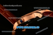 Cartier Rotonde De Miyota Quartz Rose Gold Case with White Dial Roman Numeral Markers and Brown Leather Strap