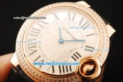 Cartier ballon bleu de Cartier Swiss Quartz Movement Rose Gold Case with Diamond Bezel and Black Leather Strap