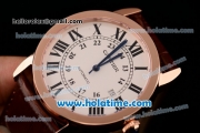 Cartier Ronde Solo Swiss ETA 2836 Automatic Rose Gold Case with Brown Leather Strap Black Roman Numeral Markers and White Dial