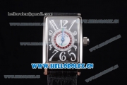 Franck Muller Long Island Las Vegas Asia 2813 Automatic Steel Case with Black Dial Arabic Numeral Markers and Black Leather Strap