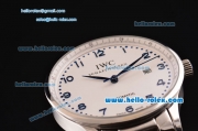 IWC Portuguese 2813 Automatic Steel Case with White Dial Stainless Steel Strap and Blue Numeral Markers