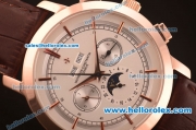 Vacheron Constantin Automatic Rose Gold Case with White Dial and Brown Leather Strap