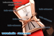 Cartier Tank Enlacée Swiss Quarz Rose Gold Case with Silver Dial and Red Leather Strap