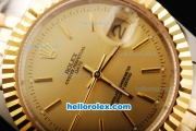 Rolex Datejust Automatic Movement Gold Dial with Gold Stick Markers and Steel Case-18K Gold Never Fade