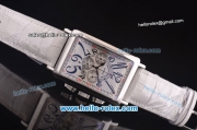 Franck Muller Long Island Chronograph Miyota Quartz Movement Steel Case with White Dial and White Leather Strap