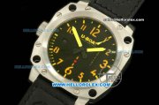 U-Boat Thousands of Feet Swiss ETA 2836 Automatic Movement Steel Case with Black Dial and Yellow Markers-Black Leather Strap