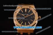 Audemars Piguet Royal Oak 41 Clone AP Calibre 3120 Automatic Yellow Gold Case with Blue Dial Stick Markers and Black Leather Strap (BP)