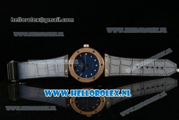 Hublot Classic Fusion Miyota 9015 Automatic Rose Gold Case with Navy Blue Dial Stick Markers Rose Gold Bezel and Genuine Leather Strap