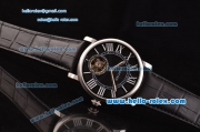 Cartier Rotonde De Tourbillon ST22 Automatic Steel Case with Black Dial and Black Leather Strap