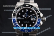 Rolex GMT-Master II Clone Rolex 3186 Automatic Stainless Steel Case/Bracelet with Black Dial and Dot Markers Black/Blue Bezel (BP)