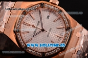 Audemars Piguet Royal Oak 41 Miyota 9015 Automatic Full Rose Gold with White Dial and Diamonds Bezel (EF)