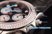 Rolex Daytona Swiss Valjoux 7750-SHG Automatic Double Row Diamond Bezel - Black Dial and Black Leather Strap