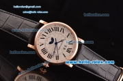 Cartier Rotonde De Tourbillon RL10 Automatic Rose Gold Case with White Dial and Black Leather Strap