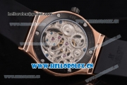 Hublot Classic Fusion Tourbillon Swiss Tourbillon Manual Winding Rose Gold Case with Skeleton Dial Black Rubber Strap and Stick Markers (GF)