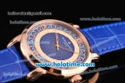 Vacheron Constantin Metiers D Art Miyota OS2035 Quartz Rose Gold Case with Blue Dial and Blue Leather Strap
