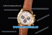 Rolex Cosmograph Daytona Clone Rolex 4130 Automatic Yellow Gold Case with White Dial Arabic Numeral Markers and Brown Leather Strap (EF)