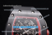 Richard Mille RM 038 Miyota 9015 Automatic PVD Case with Skeleton Dial Dot Markers Red Inner Bezel and Black Rubber Strap