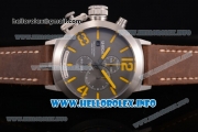 U-Boat Classico Italo Fontana Miyota OS10 Quartz Steel Case with Grey Dial Brown Leather Strap and Yellow Arabic/Stick Markers