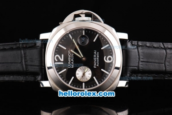 Panerai Luminor Marina Pam 076 Swiss Valjoux 7750 Movement Black Dial with White Stick/Numeral Marker-Leather Strap