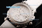 Chopard Happy Sport Chronograph Miyota Quartz Movement White Dial with Diamond Bezel and White Rubber Strap