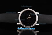 Piaget Swiss ETA Quartz Movement Black Starry Sky Dial with Diamond Bezel-Black Leather Strap