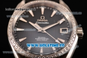 Omega Aqua Terra 150 M Co-Axial Clone Omega 8501 Automatic Steel Case with Black Dial and Stick Markers - Diamonds Bezel (EF)